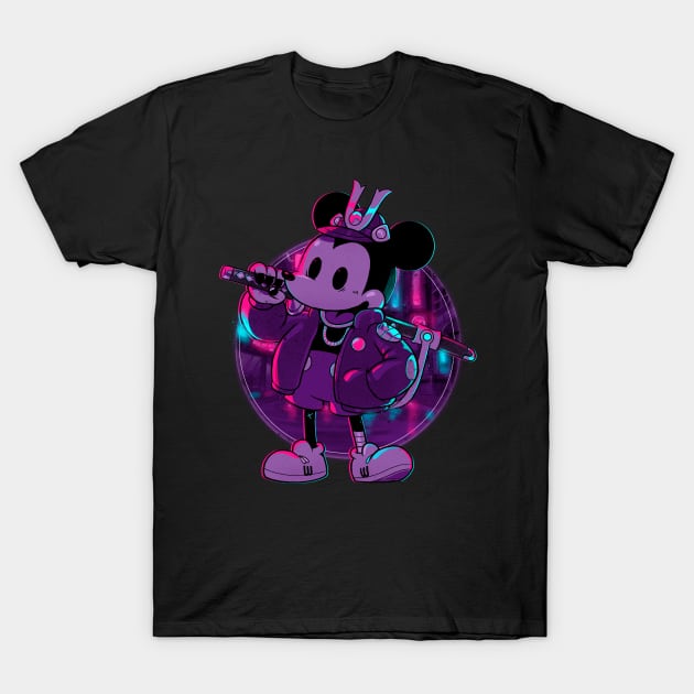 Cyber Samurai Mouse v Neon T-Shirt by BrunoMota